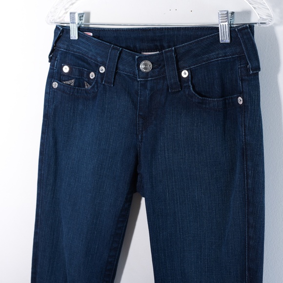 True Religion Tori Dark Wash Denim Embellished Jeans Pockets Size 27 x 30 - Picture 3 of 16